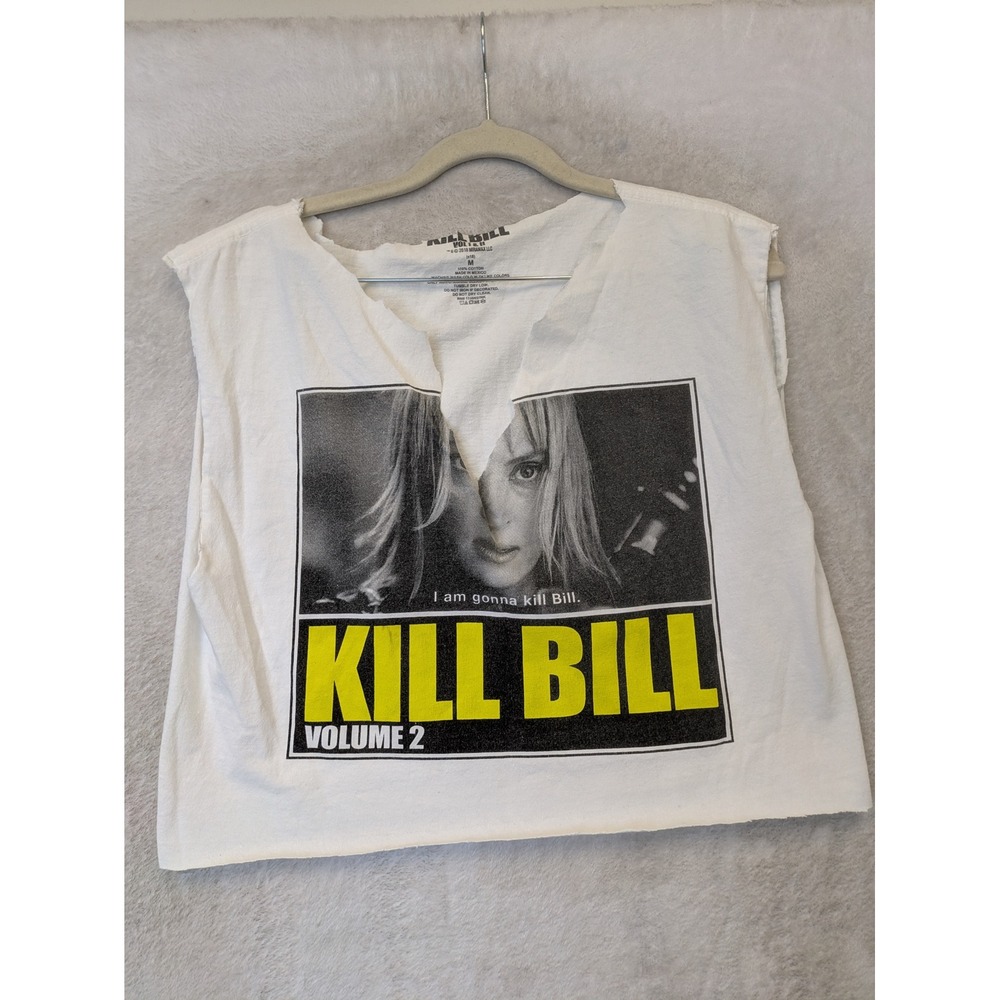 Kill Bill Graphic Muscle Tank Women's Medium White Altered Raw Hem Cropped Movie